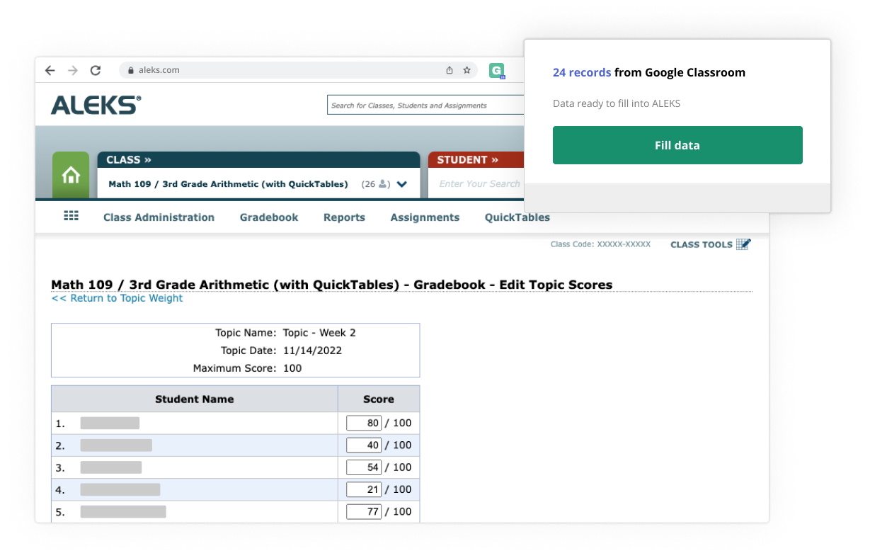 transfer grades to gradebook